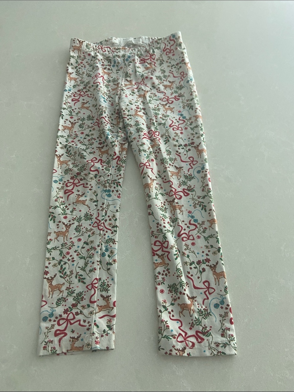 SweetHoney Girls White Leggings with Red Bows and Brown Deer Print